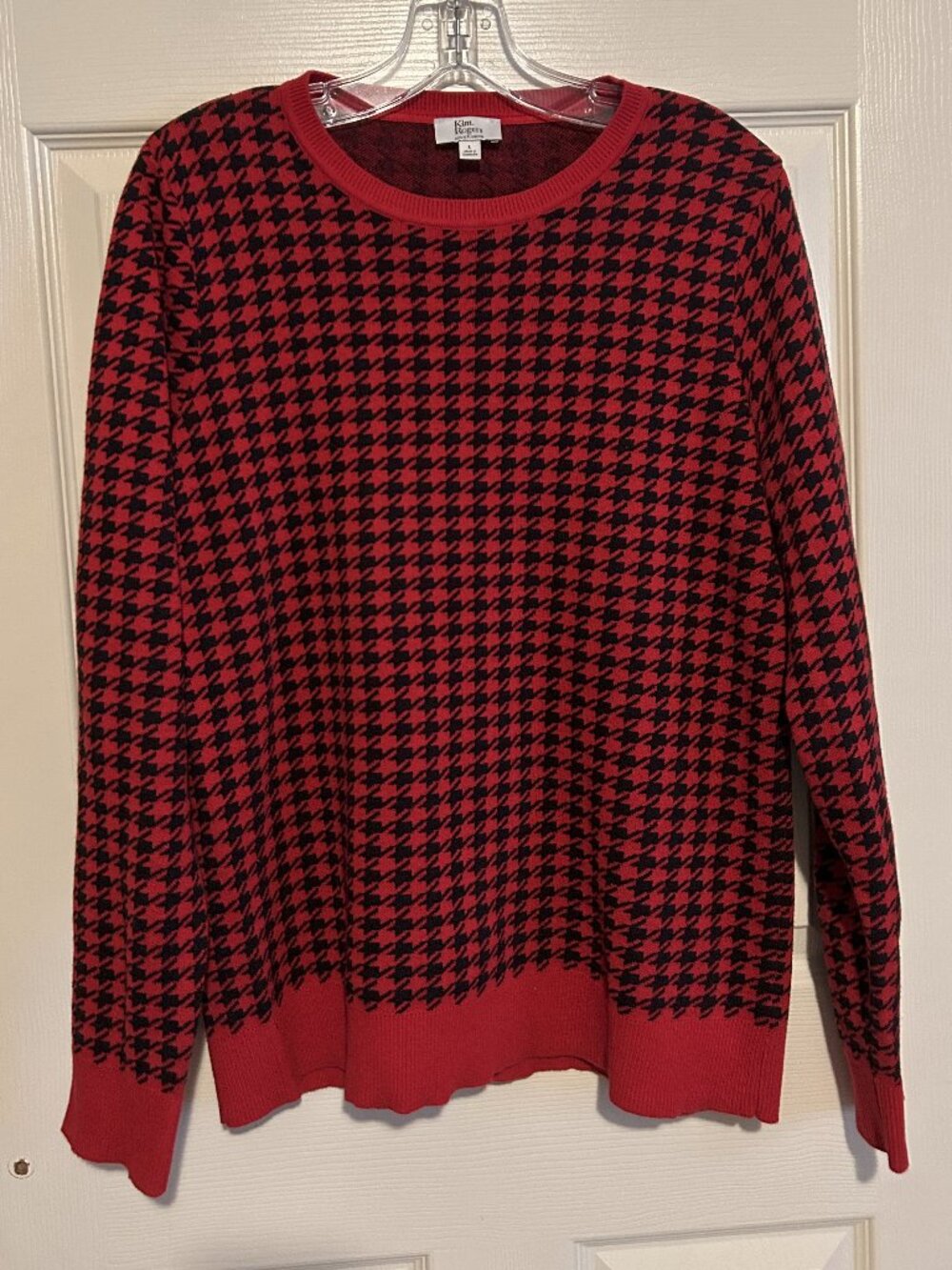 Kim Rogers Red & Black Checkered Herringbone Sweater sz L